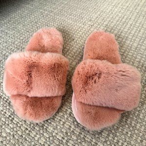 Pologeorgis Pink Rabbit Fur Slippers (Size 9 W)